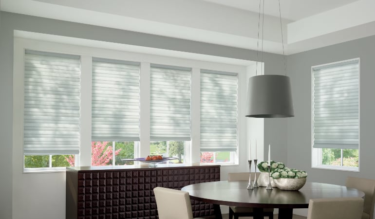Cellular shades in a Southern California dining room.